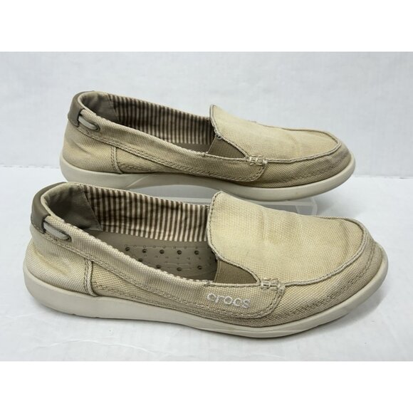 Crocs Walu Casual Slip on Canvas Loafer Womens Size 9 Style 14391 Beige - Picture 1 of 7